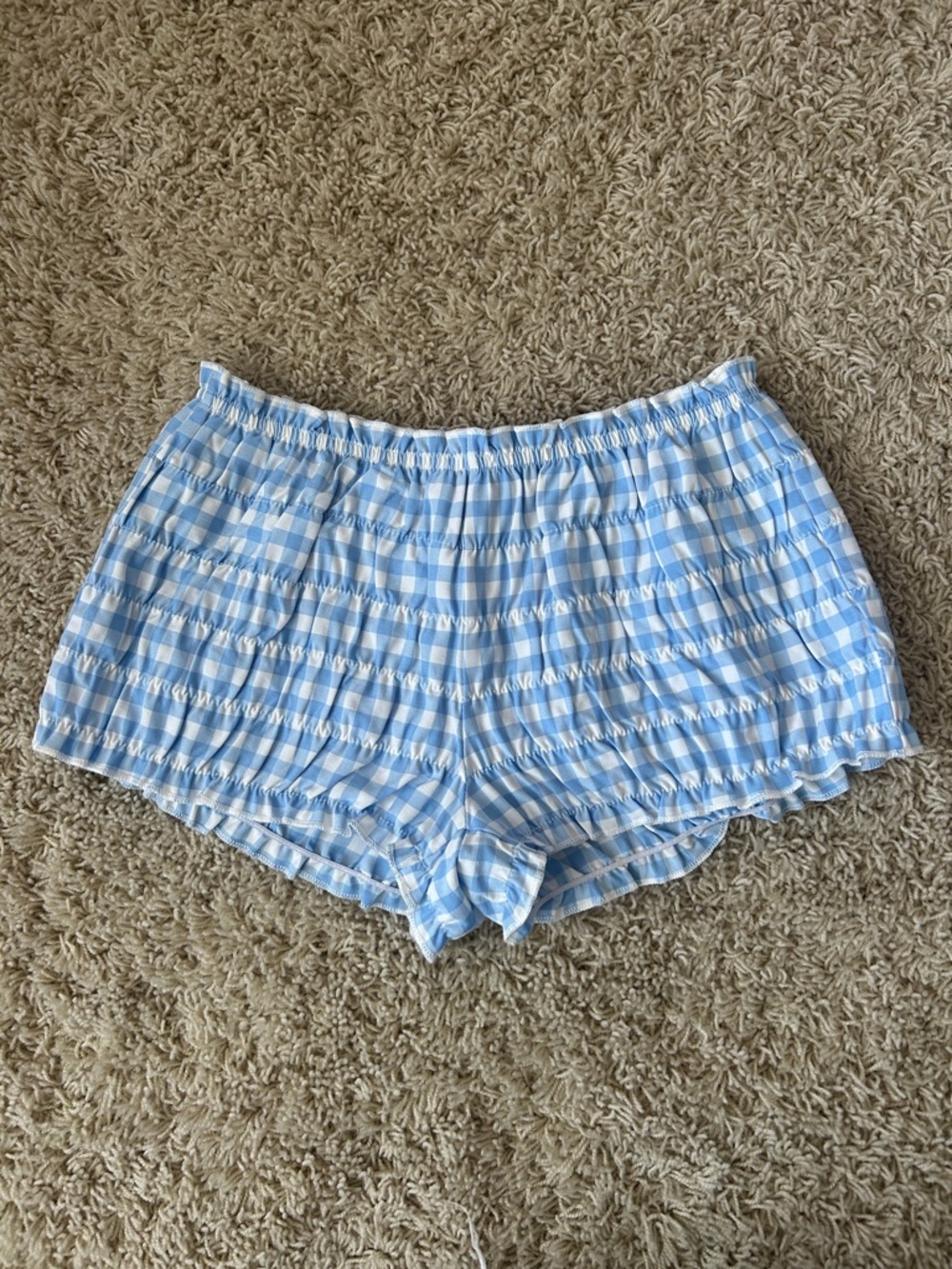 Edikted Light Blue and White Gingham Scrunch Shorts Size XS